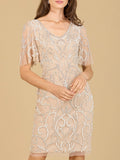 Beaded Short Dress with Cape Sleeves  - OUTLET