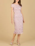 3D Applique Midi Dress with Cap Sleeves