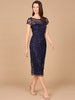 3D Applique Midi Dress with Cap Sleeves