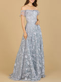 Flutter Off Shoulder Lace Gown