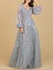 V Neckline Balloon Sleeve Gown