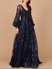 V Neckline Long Sleeve Gown