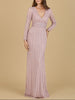 Long Sleeve V-Neck Beaded Gown