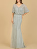 Cape Sleeve V-Neck Gown with Geometric Beading