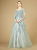 High Neck Lace Gown with Sheer Sleeves
