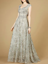 Cap Sleeve V-Neck Lace A-line Gown