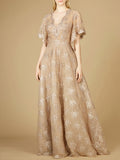 Cape Sleeve V-Neck Gown