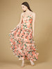 Ruffle Skirt Printed Gown with Spaghetti Straps - OUTLET