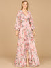 Long Sleeve V-Neck, Layered Skirt Print Dress- OUTLET