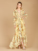 Long Sleeve V-Neck, Layered Skirt Print Dress- OUTLET