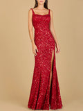 Sweetheart Neckline, Beaded Gown with Slit