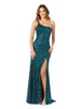 One-Shoulder Beaded Gown with Slit