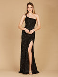 One-Shoulder Beaded Gown with Slit