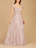 Cap Sleeve Beaded Lace Ballgown