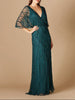 Illusion Cape Sleeve Beaded Gown