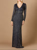 Long Sleeve Belted Beaded Gown
