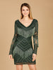 Long Sleeve Beaded V-Neck Fringe Cocktail Mini OUTLET