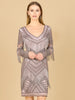 Long Sleeve Beaded V-Neck Fringe Cocktail Mini OUTLET
