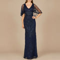 Cape Sleeve V-Neck Beaded Gown | 29356