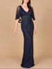 Cape Sleeve V-Neck Beaded Gown | 29356