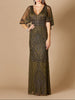 Cape Sleeve V-Neck Beaded Gown | 29356