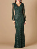 Long Sleeve Beaded Dress