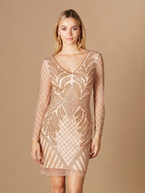 Long Sleeve Beaded Cocktail Dress OUTLET