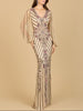 Long Flutter Sleeves Beaded Dress