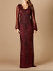 Long Flutter Sleeves Beaded Dress