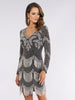 Lara 29377 - Long Sleeve Beaded V-Neck Fringe Cocktail Dress