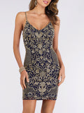 Lara 29378 - Spaghetti Strap Gold Beaded Dress OUTLET