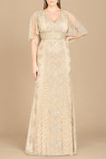 Lara 29397 - Cape Sleeve V-Neck Beaded Gown  - OUTLET