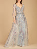 Long Sleeve Contrast Embroidered Gown with Overskirt