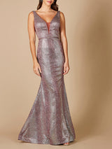 Plunging V-Neckline Mermaid Snake Print Gown OUTLET
