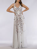 Lara 29544 - Beaded Dress with Open Cross Back and Flowy Skirt