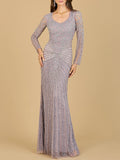 Lara 29602 - V Neck Beaded Long Sleeve Dress