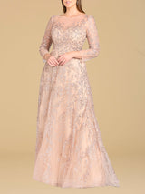 Lara 29677 - Illusion Neckline A-line Long Sleeves Gown