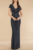 Lara 29746 - Beaded V-Neckline Dress with Cap Sleeves