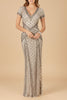 Lara 29746 - Beaded V-Neckline Dress with Cap Sleeves