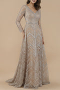 Lara 29753 - Long Sleeves Beaded Ballgown