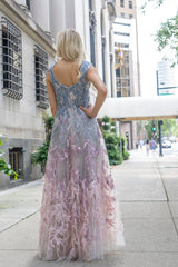 Cap Sleeves Feather Detail Ballgown