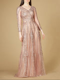 Lara 29788 - Long Illusion Sleeves, A-line Long Gown