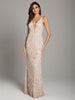 Lara Beverly Long Beaded Low Back V Neck Sleeveless Dress