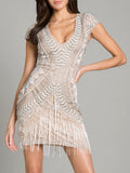 Lara Brooklyn Beaded Fitted Short Dress with Open Back | 29889