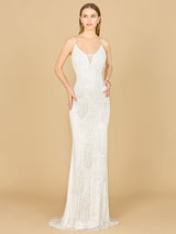 Lara Danika Floral Beaded Sheath Beaded Dress with Beaded Fringe