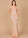 Lara Danika Floral Beaded Sheath Beaded Dress with Beaded Fringe