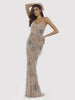 Lara Danika Floral Beaded Sheath Beaded Dress with Beaded Fringe