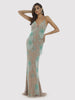 Lara Danika Floral Beaded Sheath Beaded Dress with Beaded Fringe