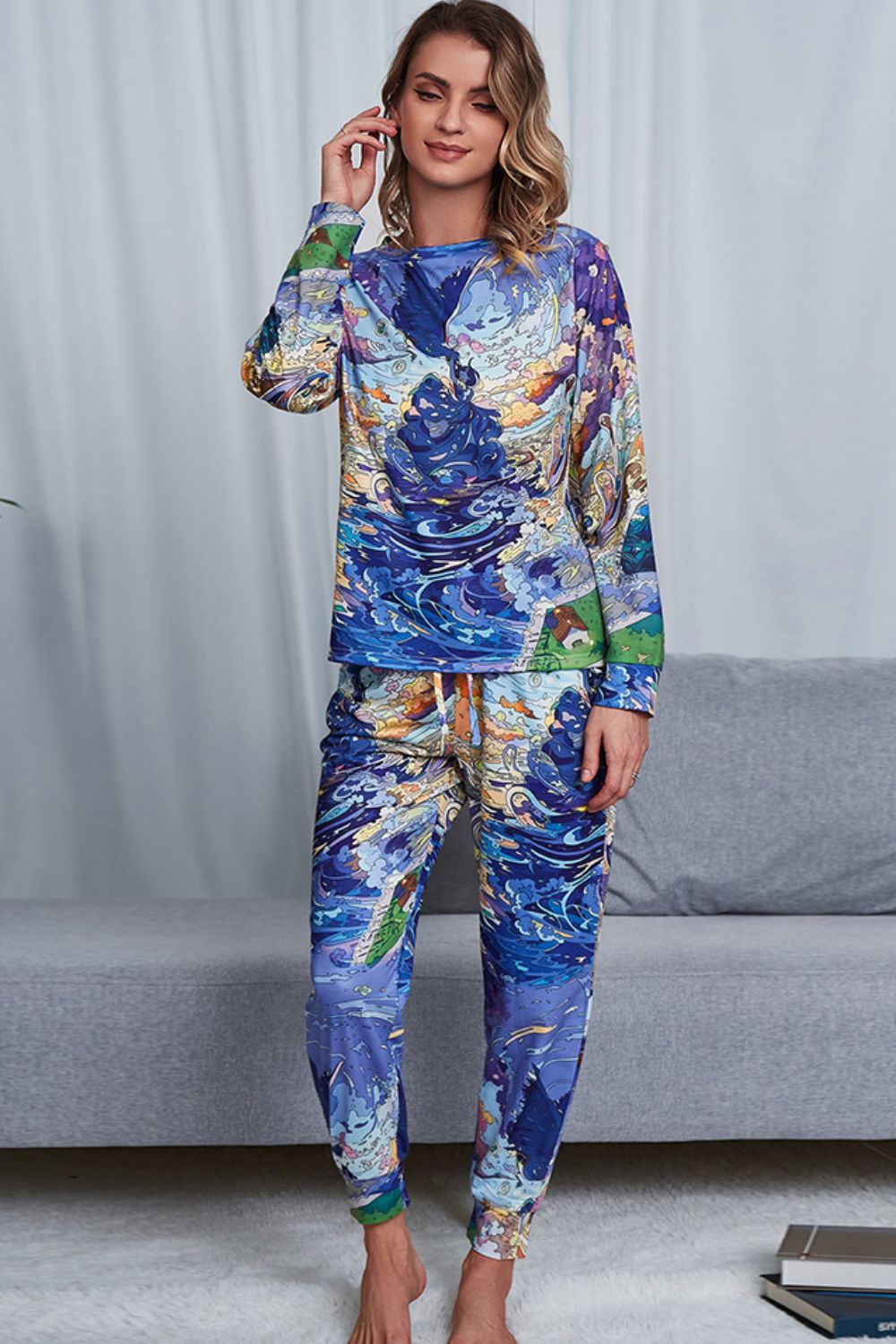 Tyra Tie-dye Polyester Blend Long Sleeve Top and Joggers Two Piece Lounge Set (Multicolor)