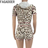 FAGADOER Sexy Leopard Contrast Letter Print Woman 2 Piece Set Outfit Short Sleeve Crop Jacket+Skinny Flare Pants Suit Streetwear - treasures-4-u-2-day